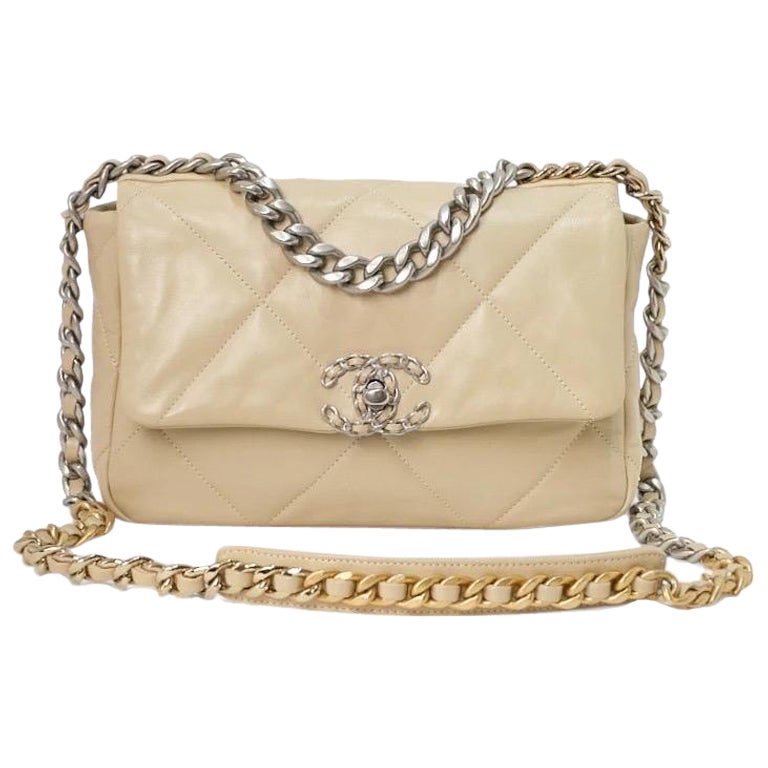Chanel 19 Flap Small Borsa a Tracolla Trapuntata Pelle Beige For Sale