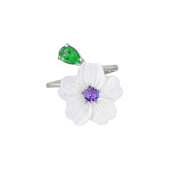 Geschnitzte Blume 14k Ring mit Edelsteinen