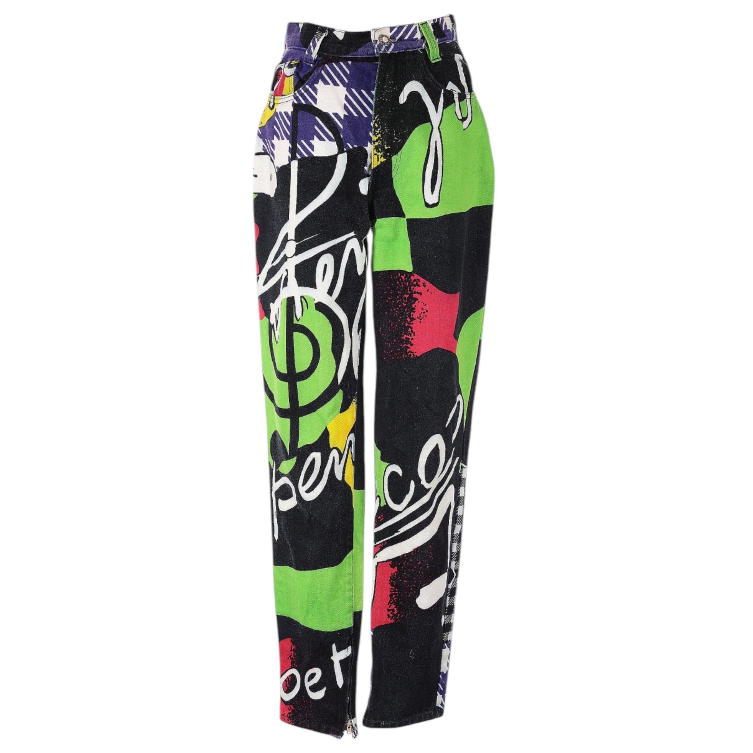 1991 Versace Jeans Couture Pop Art Bedruckte Jeans im Angebot