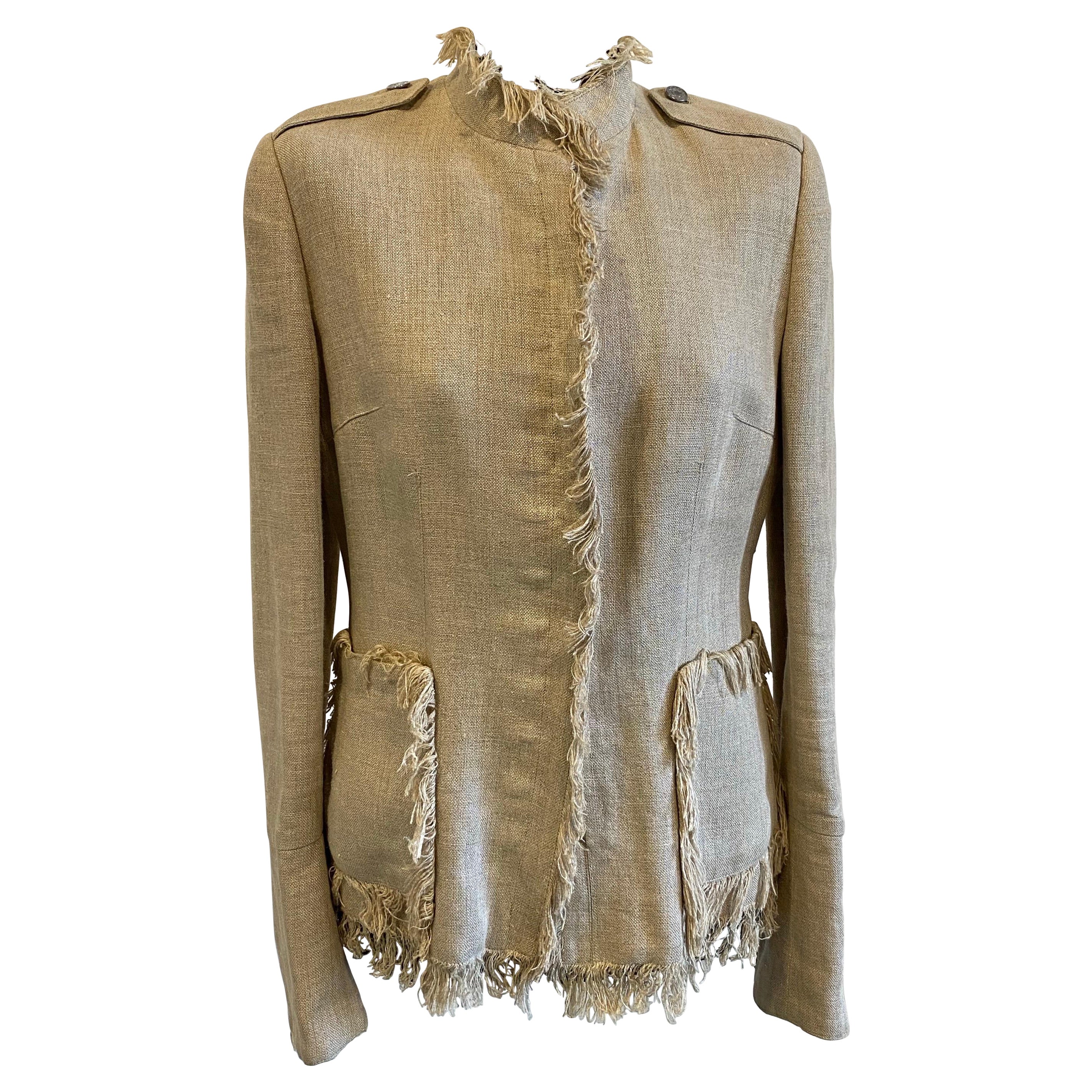 Dolce&Gabbana beige linen jacket with fringes For Sale