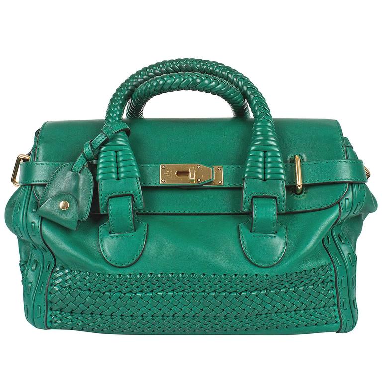 Gucci Medium Handmade Woven Double Handle Bag - green leather at 1stDibs | gucci  handmade bag, gucci emerald green bag, are gucci bags handmade