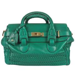 Gucci Medium Handmade Woven Double Handle Bag - green leather