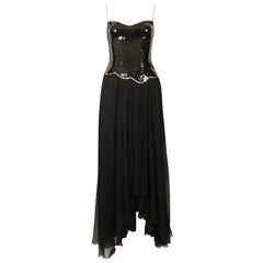 1970's LORIS AZZARO asymmetrical gown with sequined bodice