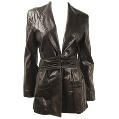 1990's Bill Blass Brown Leather Riding Blazer Jacket Never Worn 1