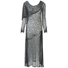 Vestido de té de encaje negro de los años 30