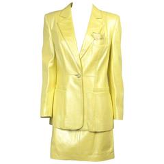 1990s ESCADA Pearl YELLOW Leather JACKET & SKIRT New old stock 6