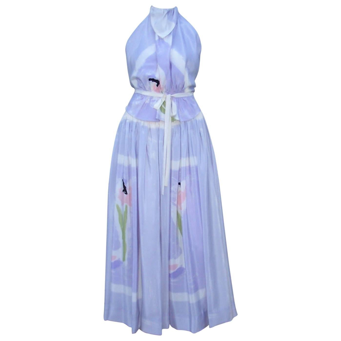 Lovely 1970's Michaele Vollbracht Pastel Silk Halter Dress With Wrap