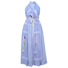 Lovely 1970's Michaele Vollbracht Pastel Silk Halter Dress With Wrap