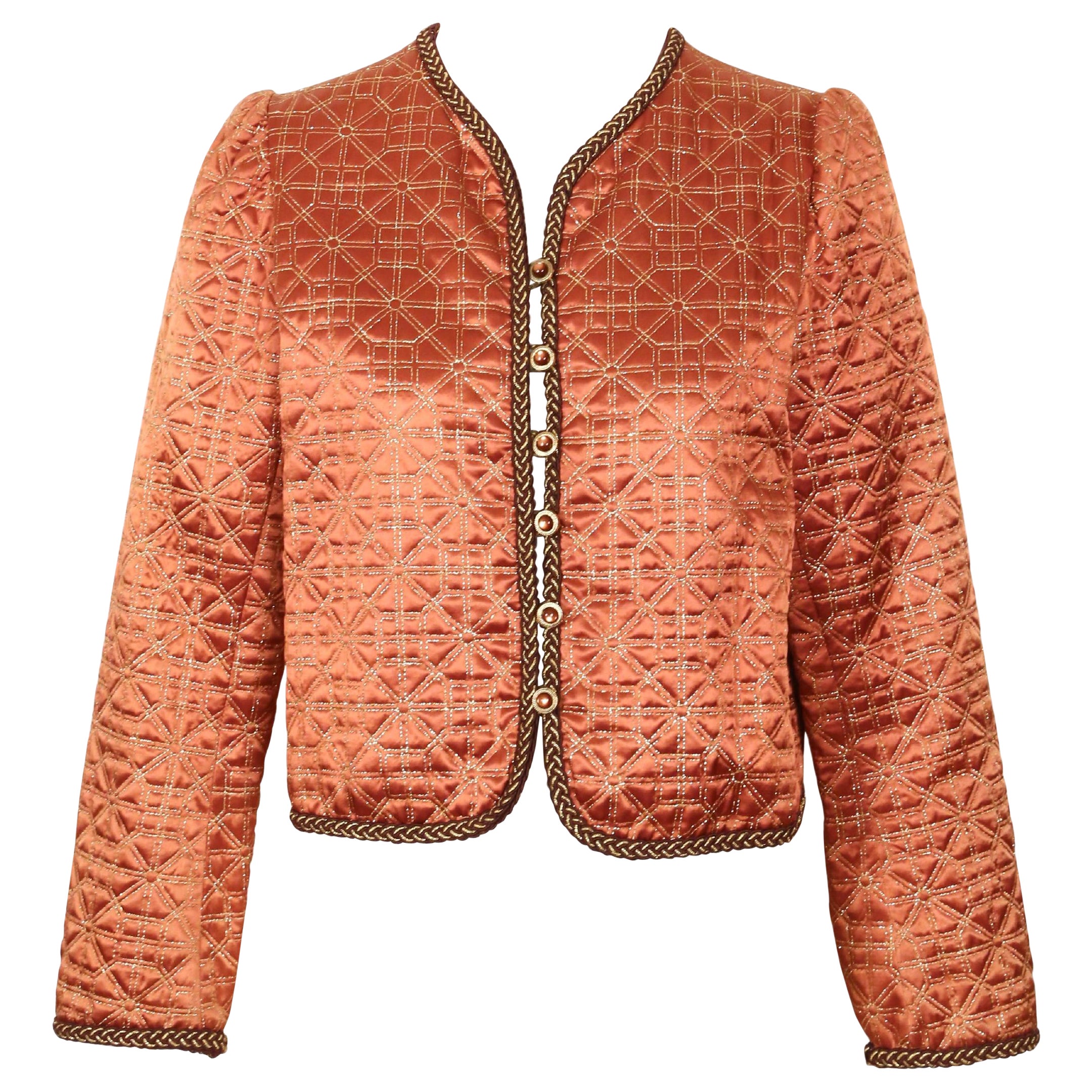 1979 YVES SAINT LAURENT copper matelasse quilted runway jacket For Sale