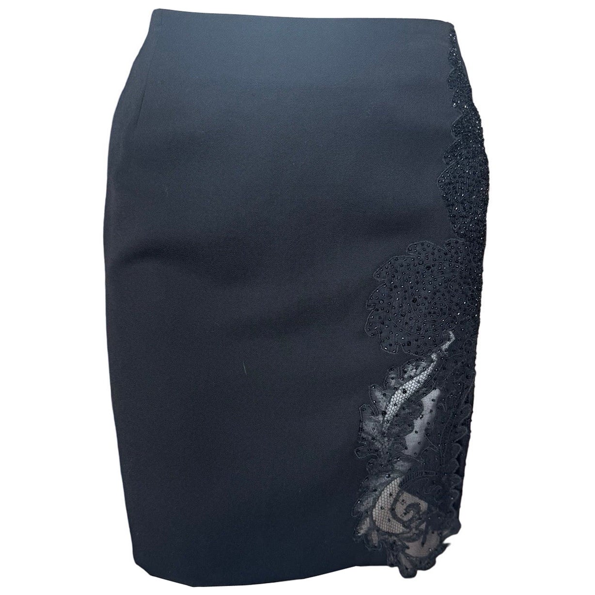 1990s Gianni Versace Black Applique Mini Skirt For Sale