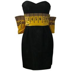 Moschino Couture New with Tags Black and Yellow Giant Measuring Tape Bow Dress