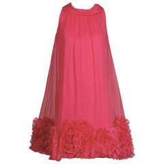 1960s Vintage Shocking Pink Chiffon Trapeze Dress