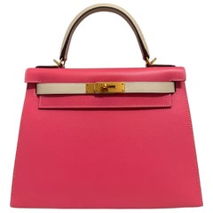 Hermes Kelly 28 vip ordine rosa azalea Craie come nuovo