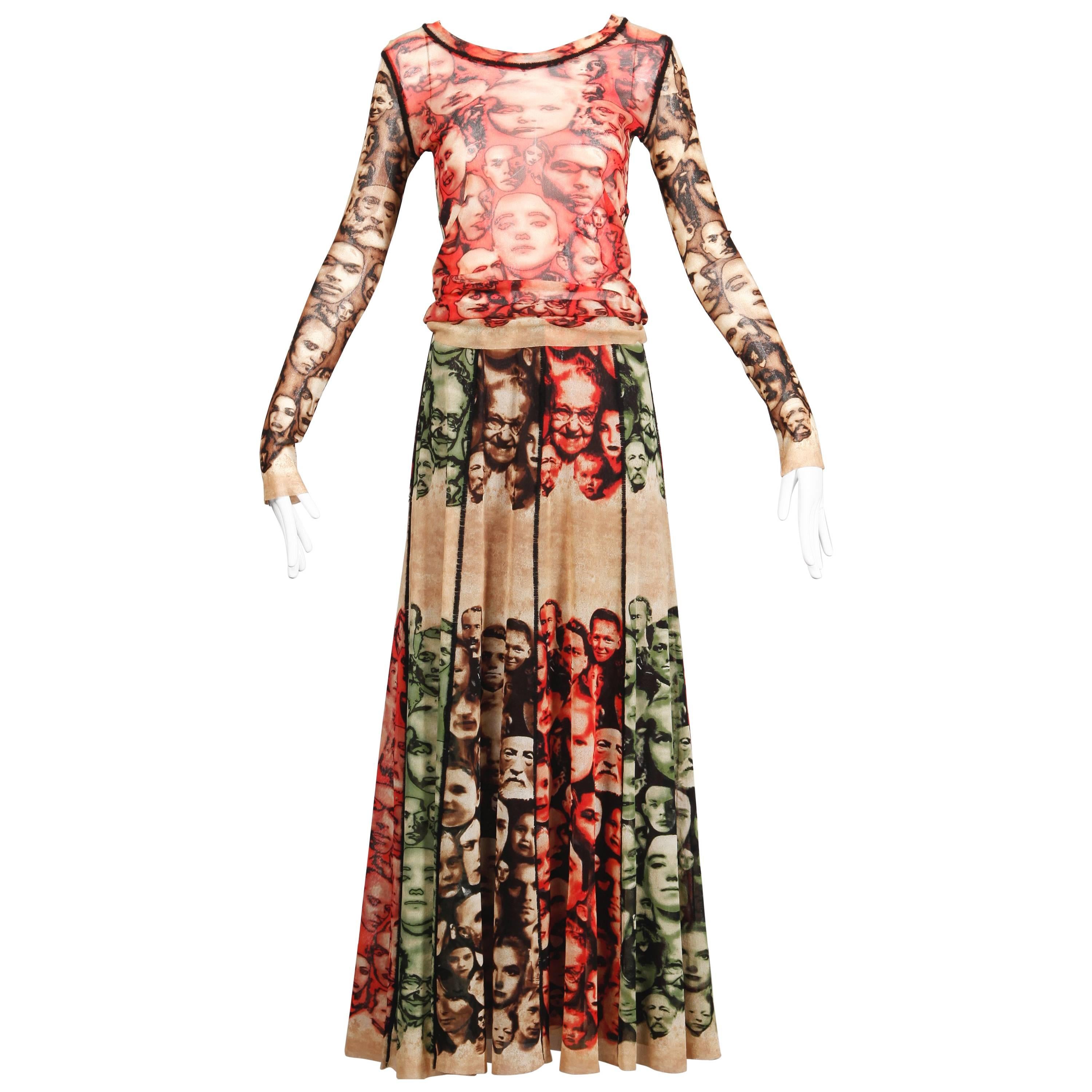 Jean Paul Gaultier Mesh "Faces" Top + Skirt Dress Ensemble
