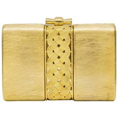 Vintage 1980's Rodo Gold Hard Clutch with Braided Detail