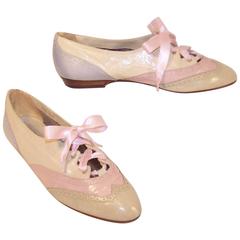 Vintage 1980's Nina Pastel Wingtip Spectator Leather Shoes Sz 8M