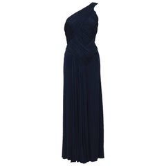 1980's Scaasi Marineblaues Ein-Schulter-Kleid