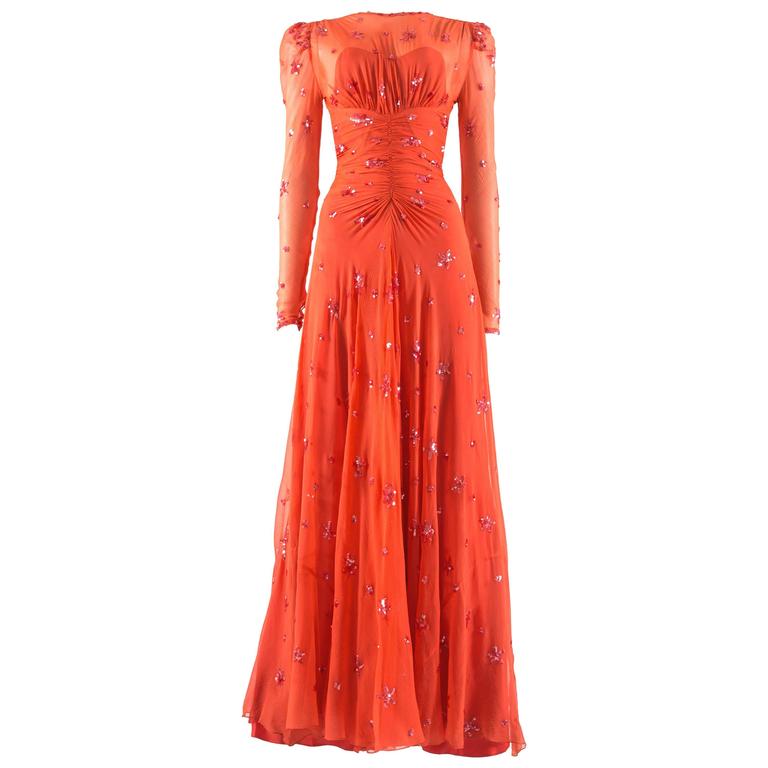 Buy > red chiffon evening dress > in stock