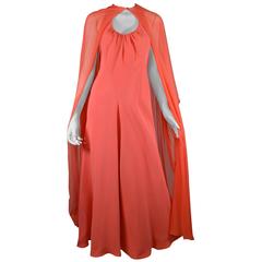 Stavropoulos Coral Halter Gown With Chiffon Cape