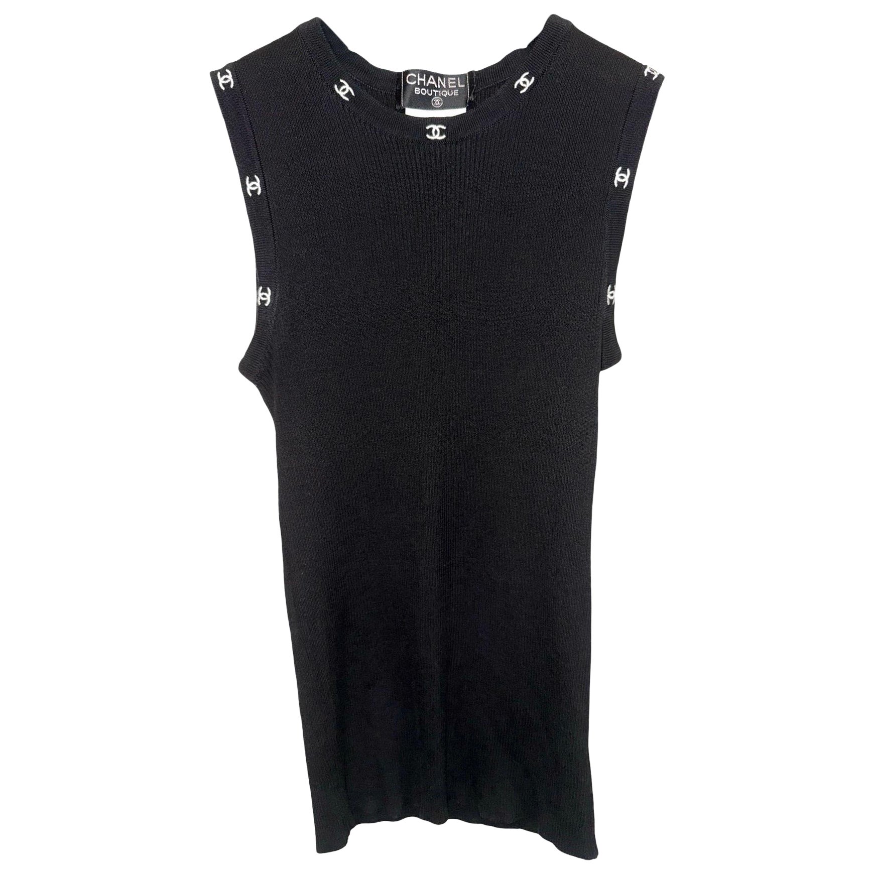 Chanel black and white CC cotton tank top For Sale