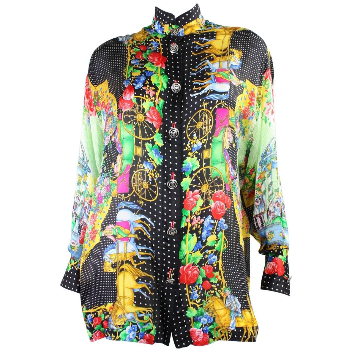 1990's Gianni Versace Silk Charmeuse Blouse For Sale