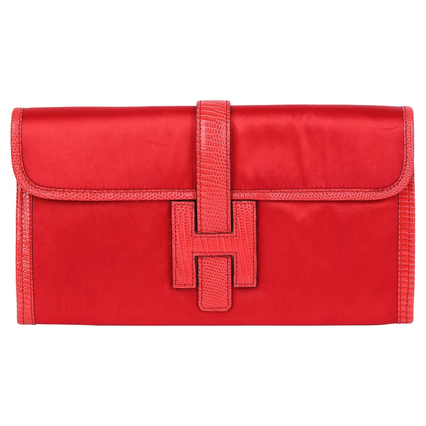 Hermes Rouge Braise Lizard Leather & Silk Jige Elan 29