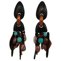 Monies Pearl, Ebony, Copper, Shell and Turquoise Statement Clips 3