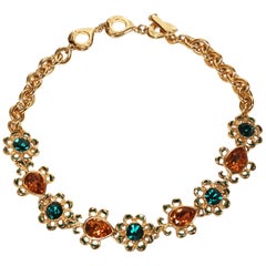 Vintage YVES SAINT LAURENT faceted glass & enameled gilt necklace
