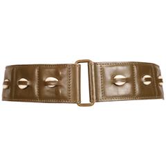 1980's AZZEDINE ALAIA olive green leather belt with cowrie shells 9