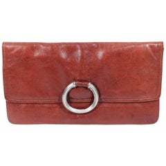 BOTTEGA VENETA Vintage Cognac Leather Clutch with Silver Ring Detail