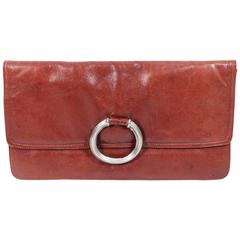 BOTTEGA VENETA Vintage Cognac Leather Clutch with Silver Ring Detail 11