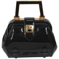 JUDITH LEIBER Vintage Rare 1960's Black and Gold Patent Leather Petite Purse