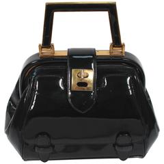 JUDITH LEIBER Vintage Rare 1960's Black and Gold Patent Leather Petite Purse 10