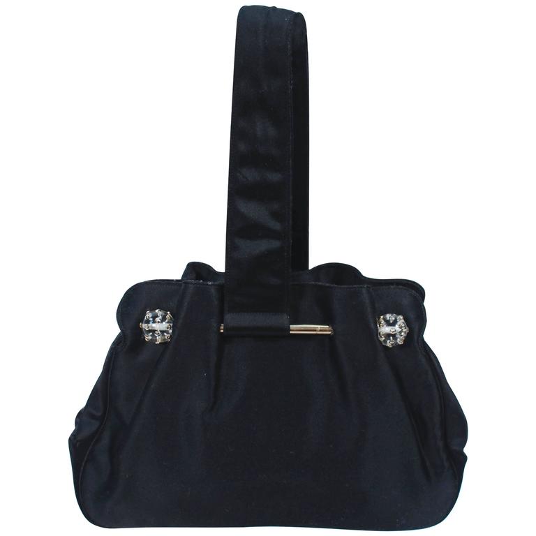 VINTAGE 1950's Silk Satin Evening Purse with Lucite Rhinestone Accenting For Sale at 1stdibs