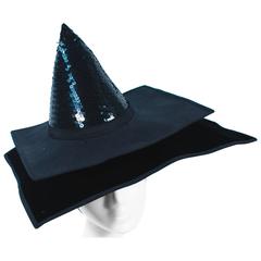 Vintage YVES SAINT LAURENT RIVE GAUCHE Black Abstract Velvet Hat with Sequins 