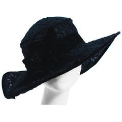 LES HABITUDES LORD LONDON Black Silk and Velvet Floral Hat