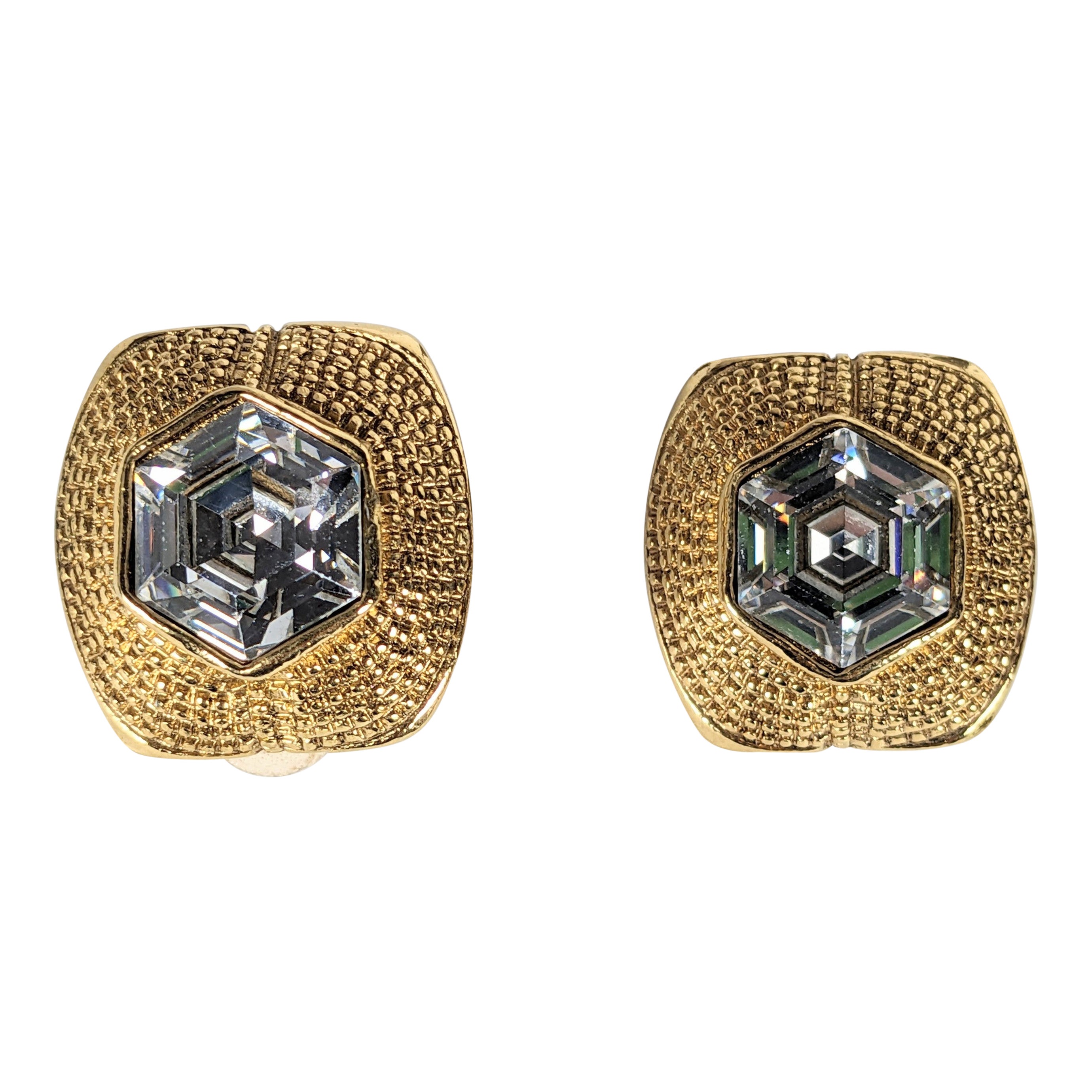 Chanel Crystal Gilt Rope Clip Earrings For Sale