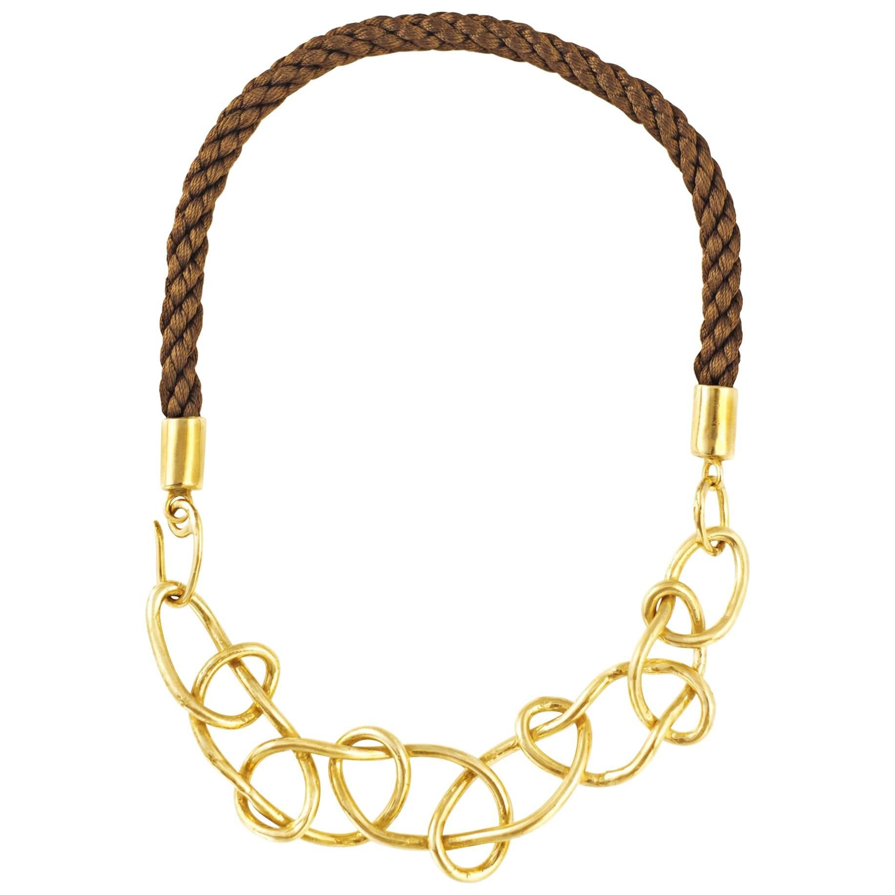 Giulia Barela 24 karat Gold-Plated Bronze Statement Knot Necklace For Sale