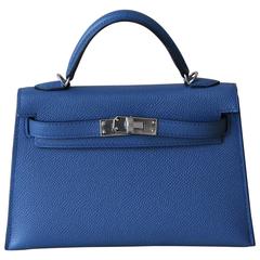 HERMES Mini Kelly Sellier Bleu Agathe