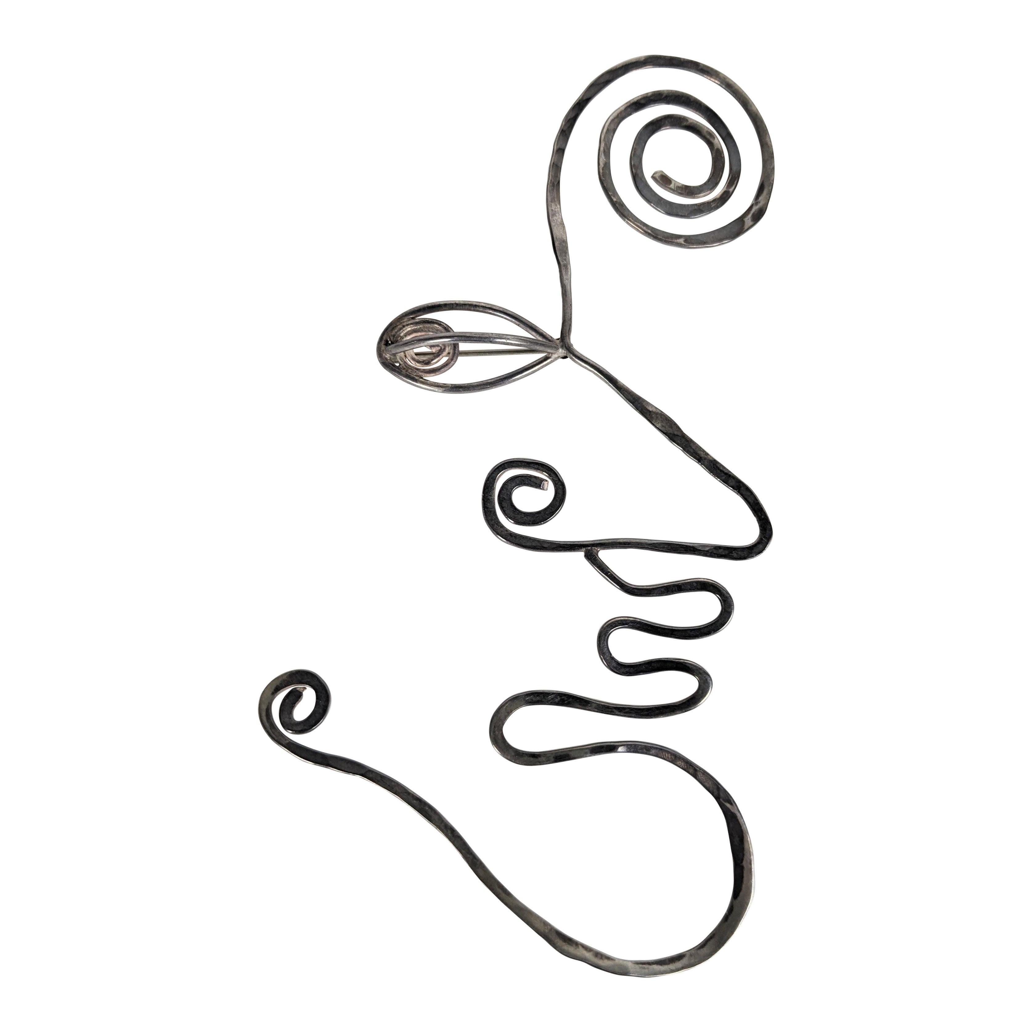 Artisanal Surrealist Sterling Profile Brooch
