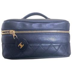 Retro CHANEL calfskin classic cosmetic and toiletry black pouch, vanity bag