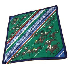Foulard Carré en soie Le Courses des années 1980 de style équestre par Hermes