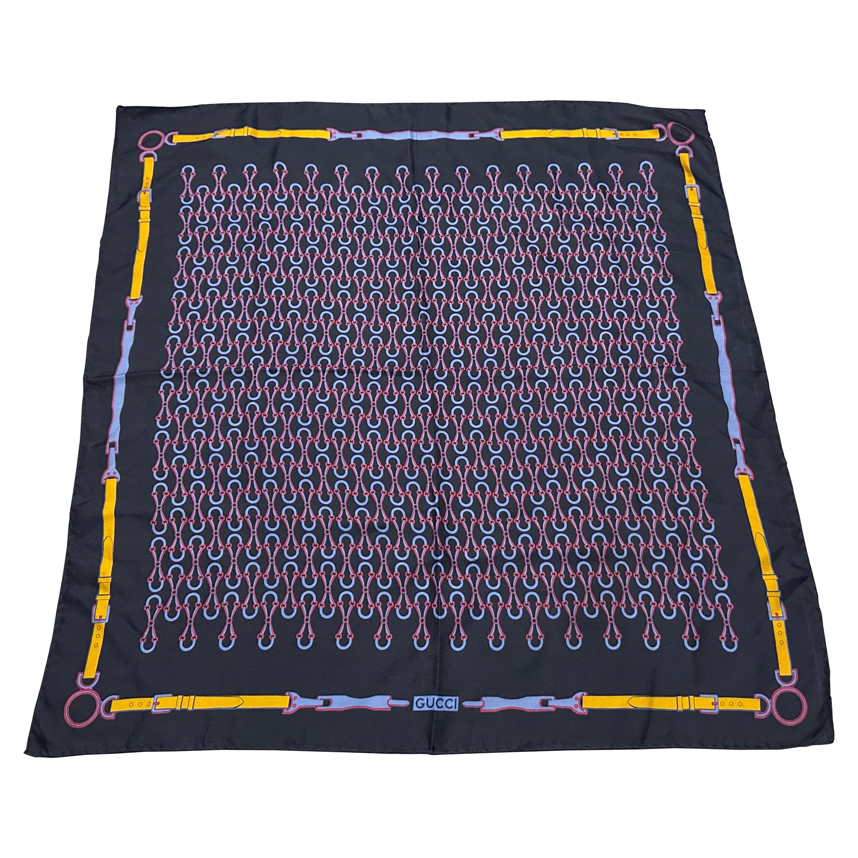 A 1990s Equestrian Motif Silk Scarf by Gucci
