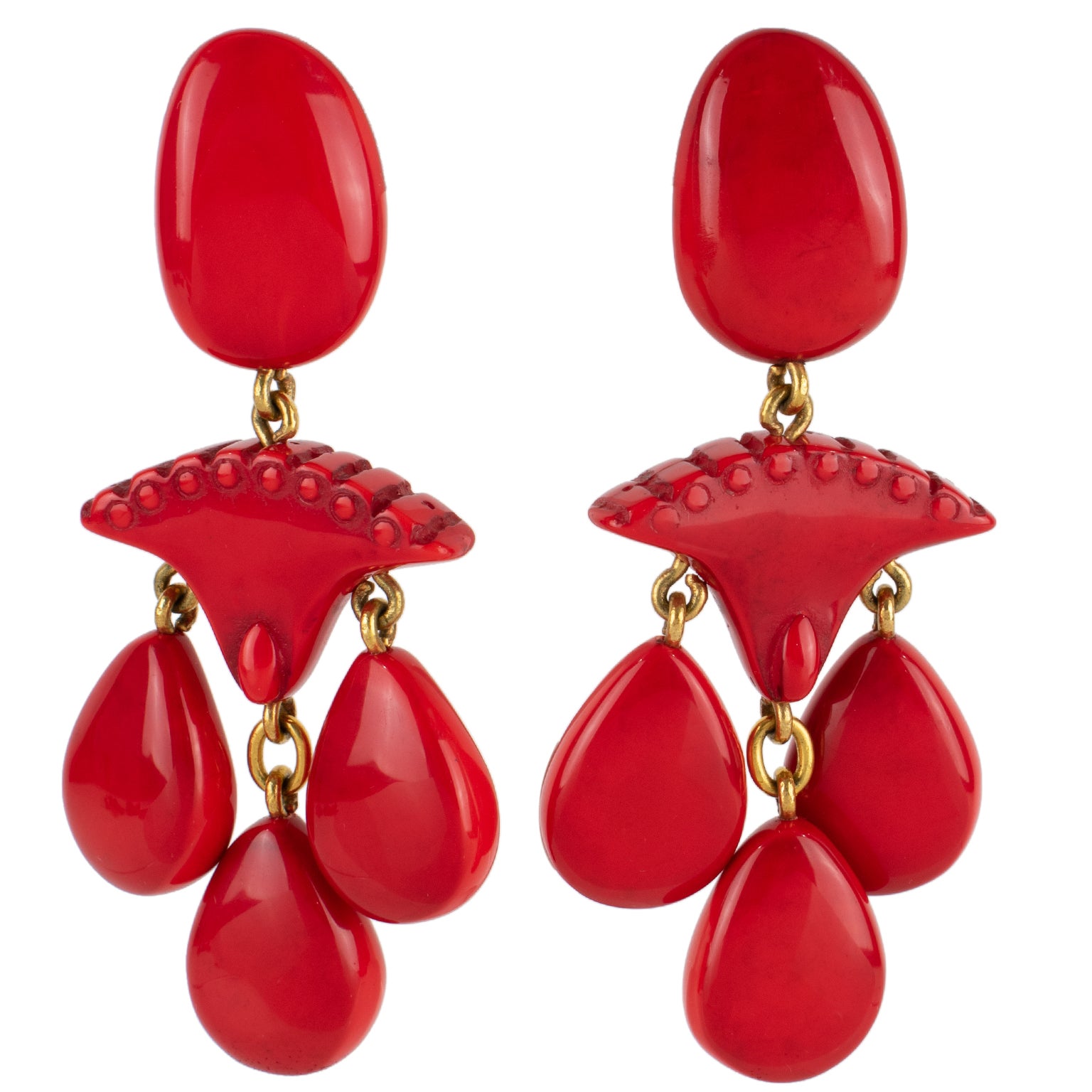 Orecchini a clip in resina rossa Dominique Denaive Paris