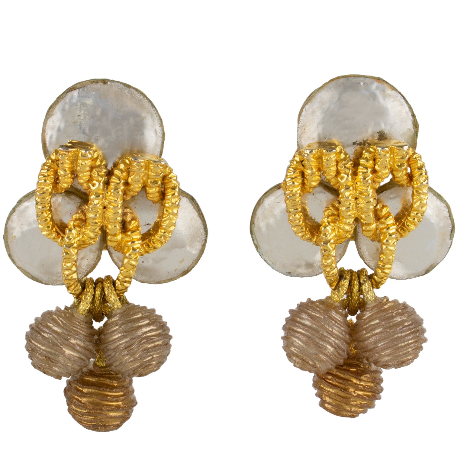 Monique Vedie, Orecchini a Clip in Resina Talosel Dorata della Line Vautrin School in vendita