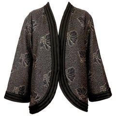 1979 YVES SAINT LAURENT black satin kimono jacket with gold seashell embroidery