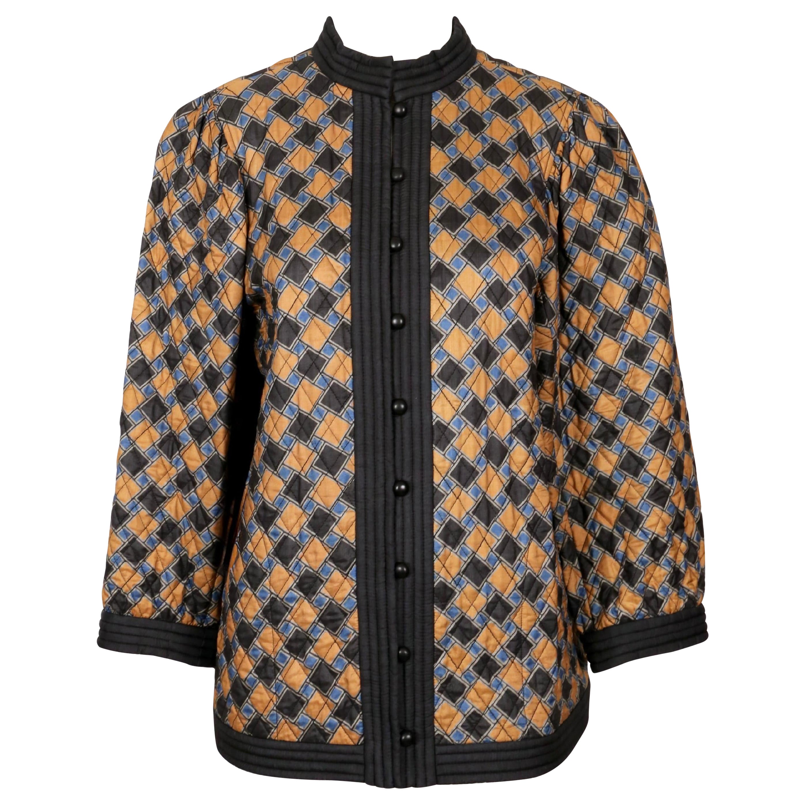 1979 SAINT LAURENT abstract printed silk quilt jacket For Sale