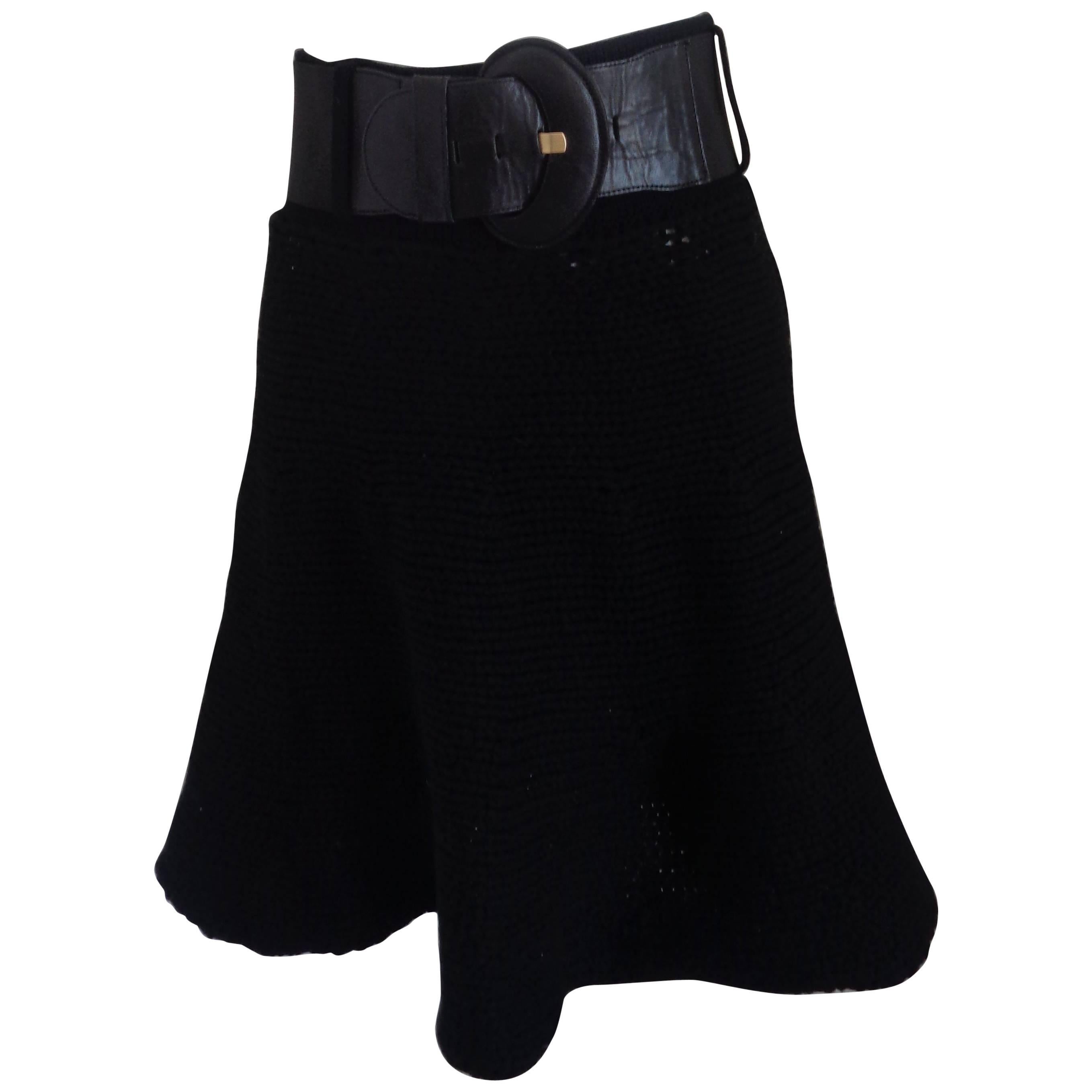 Hubo Boss Black Wool Knit Skirt with Belt