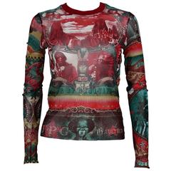 Jean Paul Gaultier Vintage Native American Print Mesh Unisex Top Size S 12