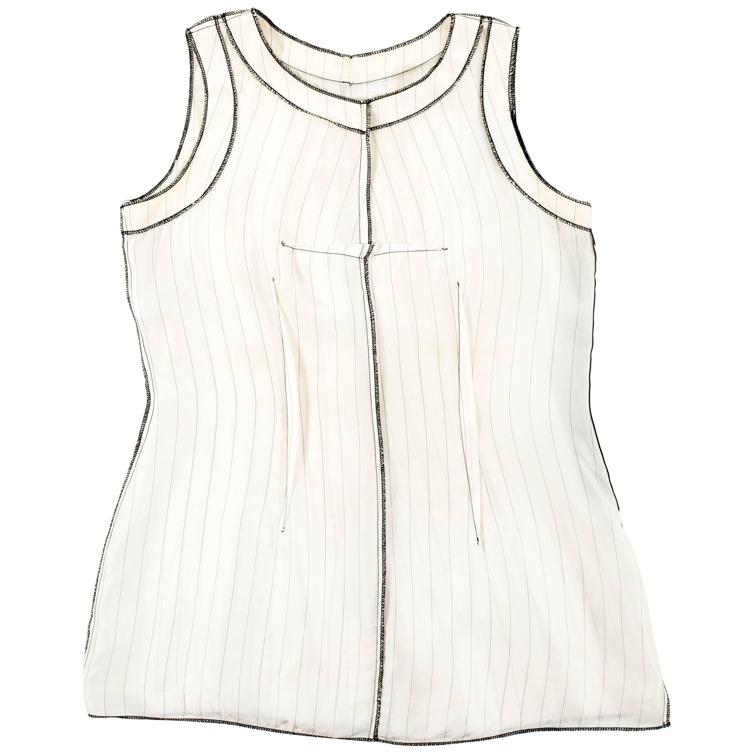 Martin Margiela white and black striped inverted overlocked vest, ss 1991 For Sale